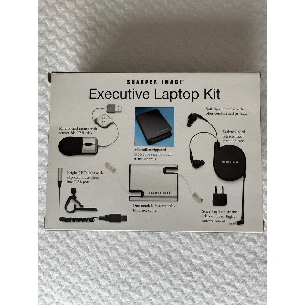 New Sharper Image Executive Laptop Kit LED Light Earbuds Ethernet Cord & Mouse